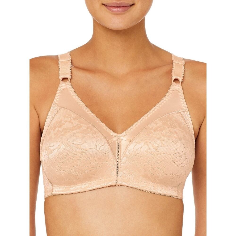 BALI 38D Double Support Lace Wirefree Spa Closure Bra‎ 3372 Wireless Beige Satin